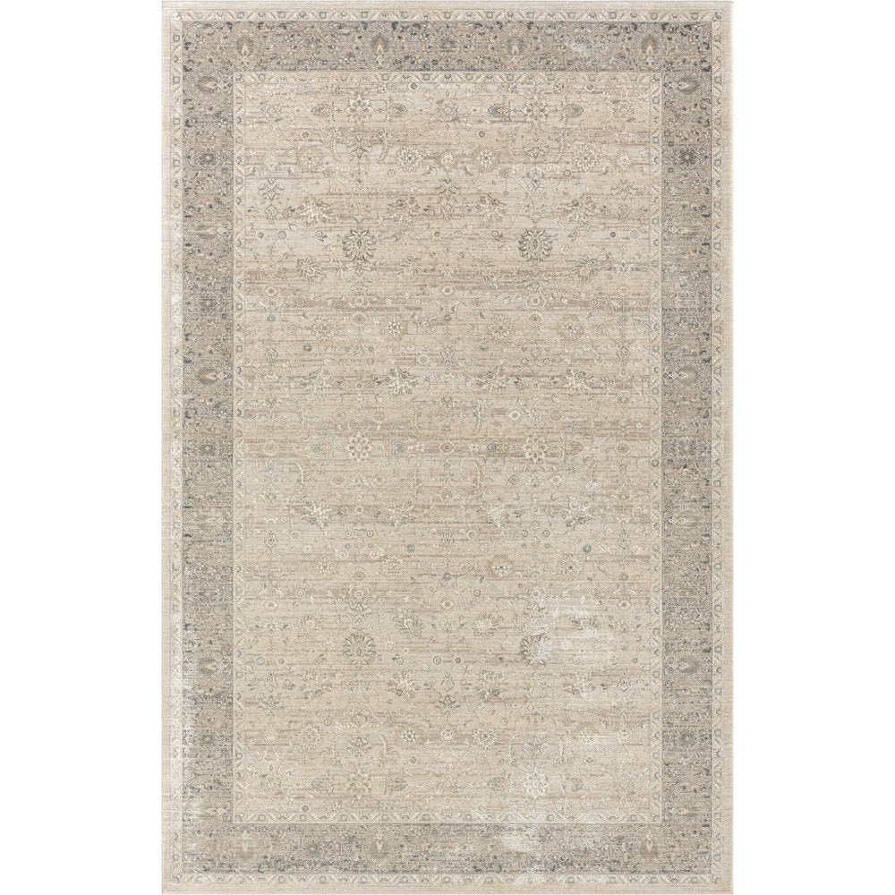 8' X 10' Beige and Ivory Floral Area Rug