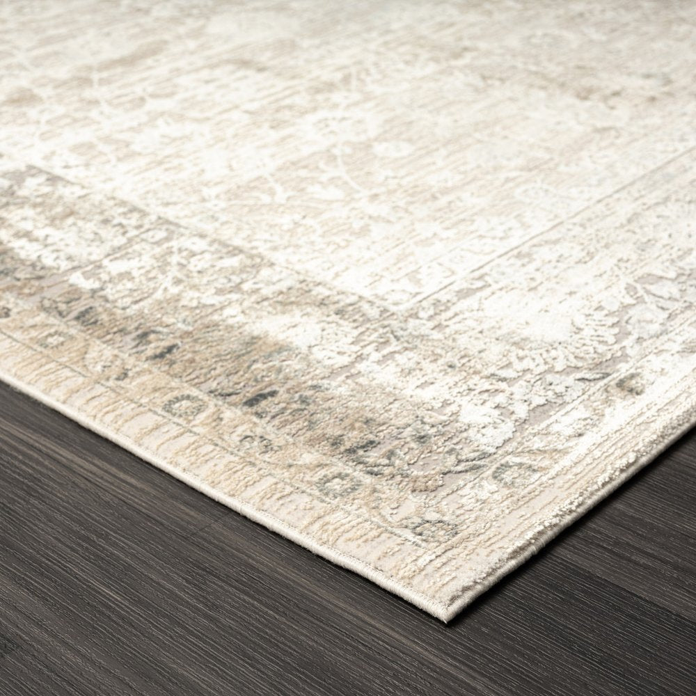 8' X 10' Beige and Ivory Floral Area Rug