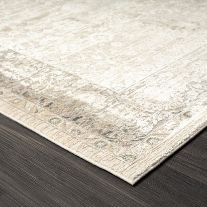 8' X 10' Beige and Ivory Floral Area Rug