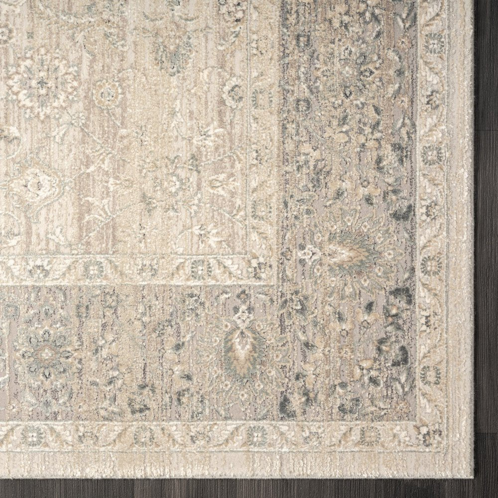 8' X 10' Beige and Ivory Floral Area Rug