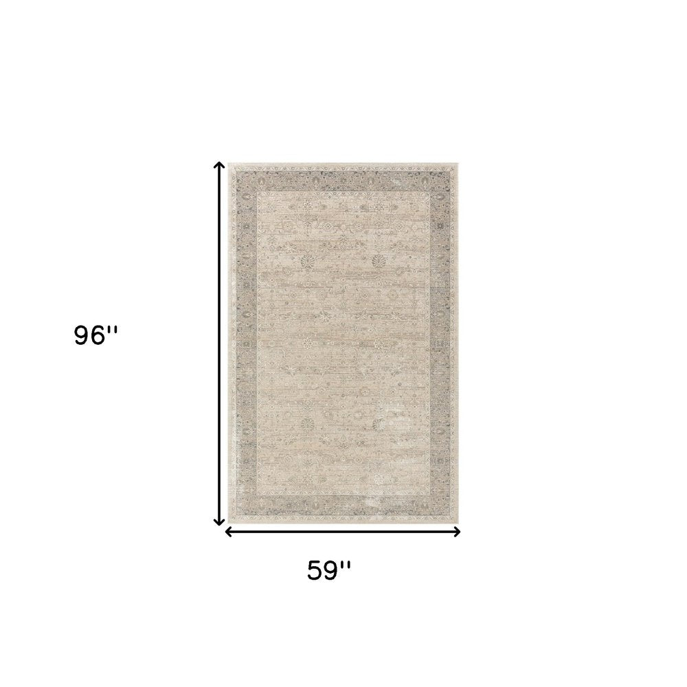 8' X 10' Beige and Ivory Floral Area Rug