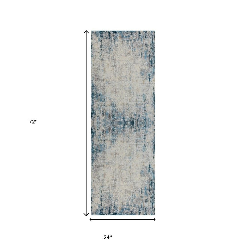 2' X 3' Blue and Ivory Abstract Area Rug
