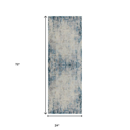 2' X 3' Blue and Ivory Abstract Area Rug