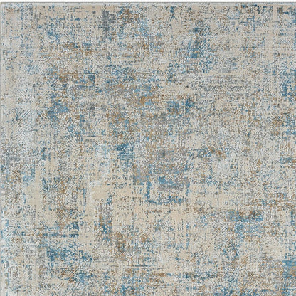 6' Blue And Ivory Abstract Runner Rug