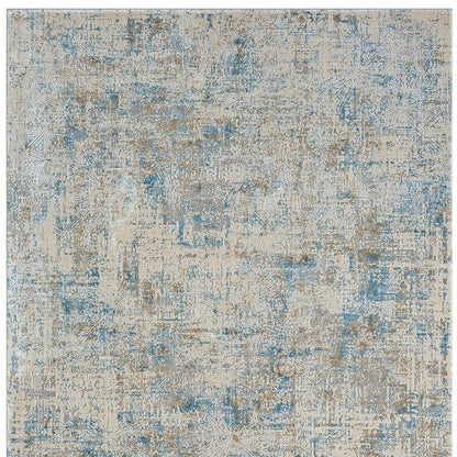 6' Blue And Ivory Abstract Runner Rug