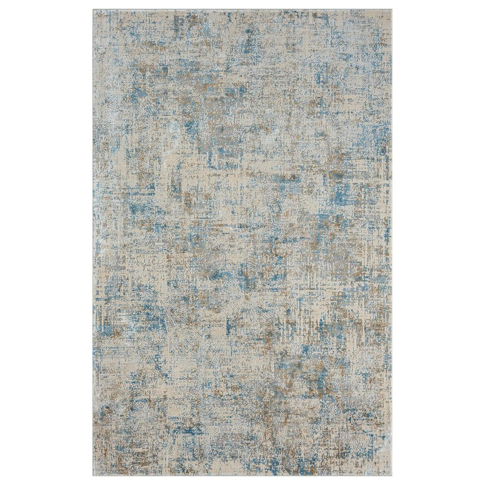 6' Blue And Ivory Abstract Runner Rug