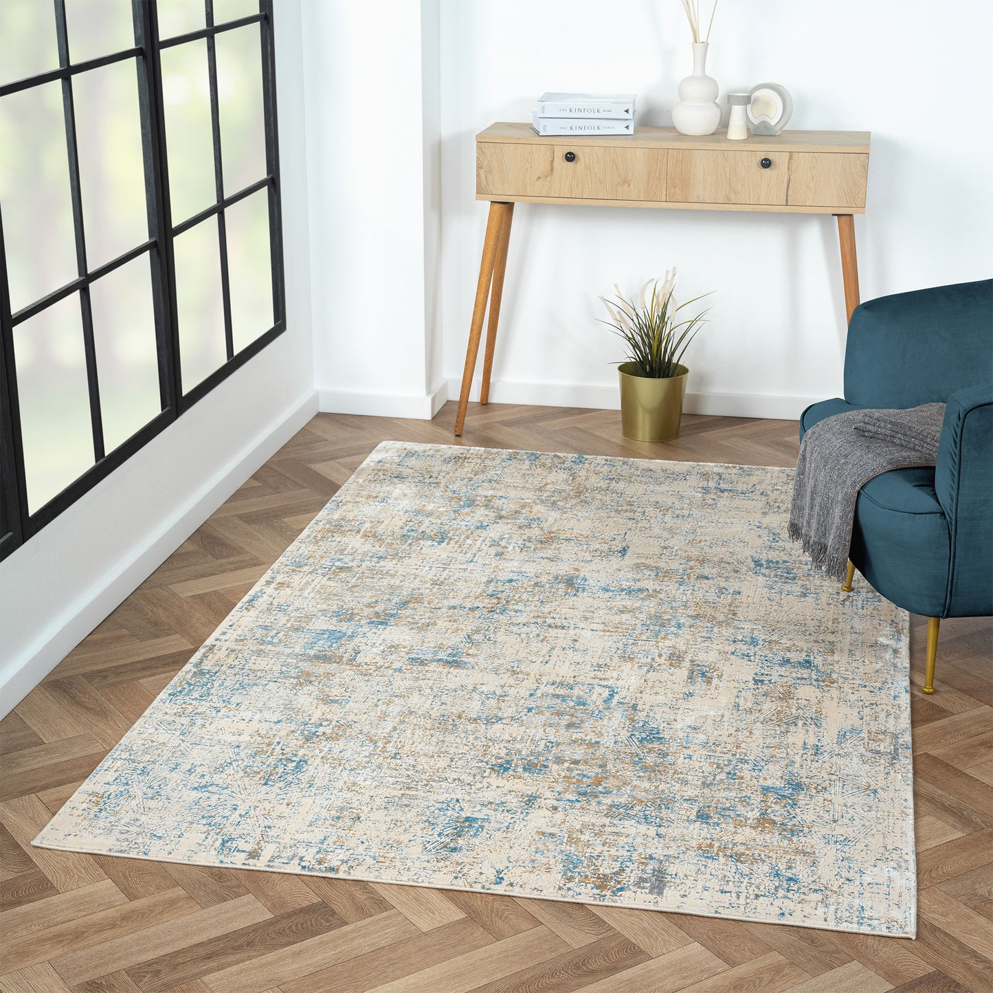 2' X 3' Blue and Ivory Abstract Area Rug