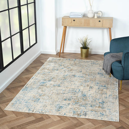 6' Blue And Ivory Abstract Runner Rug