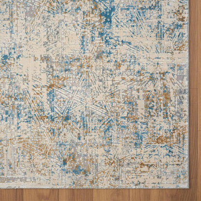 6' Blue And Ivory Abstract Runner Rug