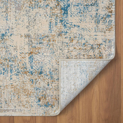 6' Blue And Ivory Abstract Runner Rug