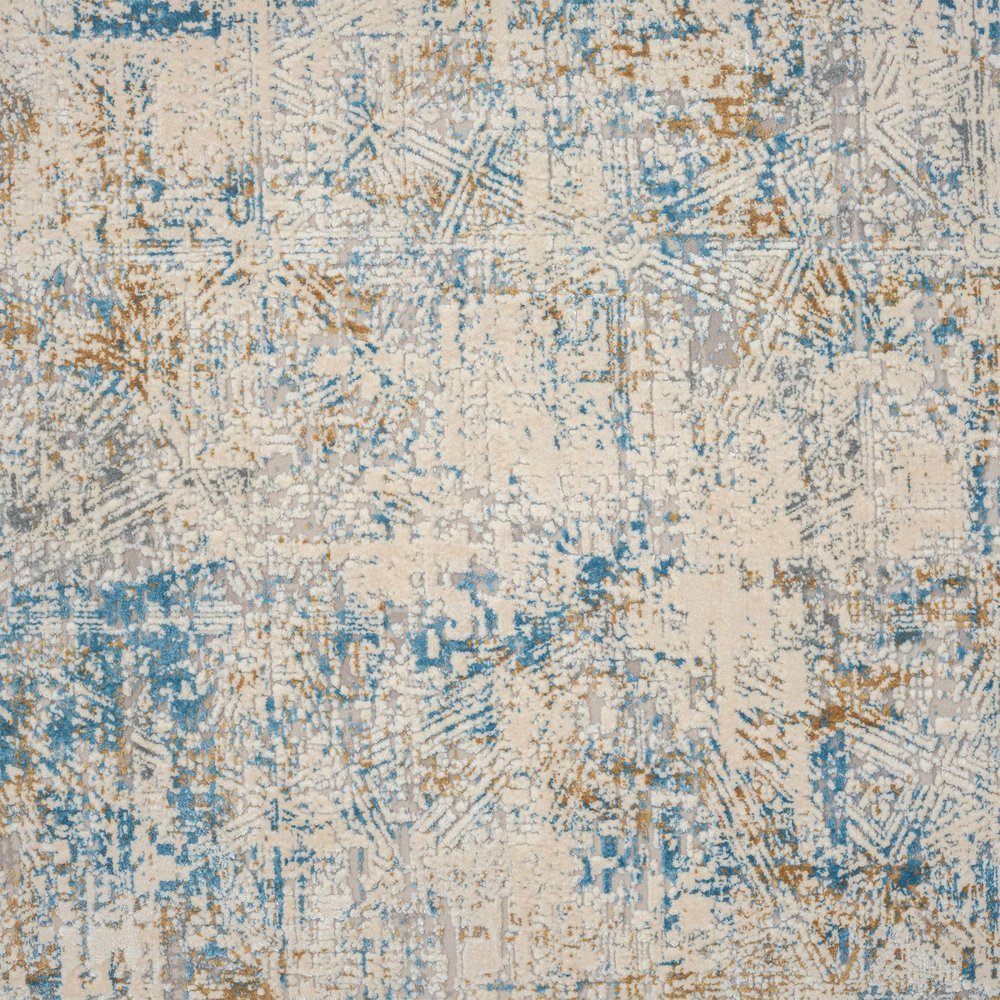 6' Blue And Ivory Abstract Runner Rug