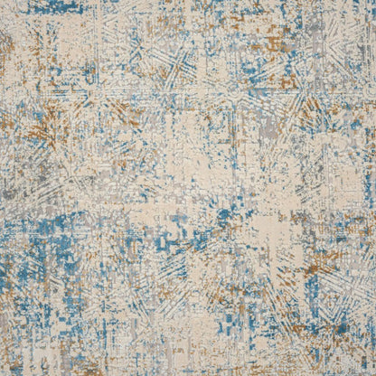 6' Blue And Ivory Abstract Runner Rug