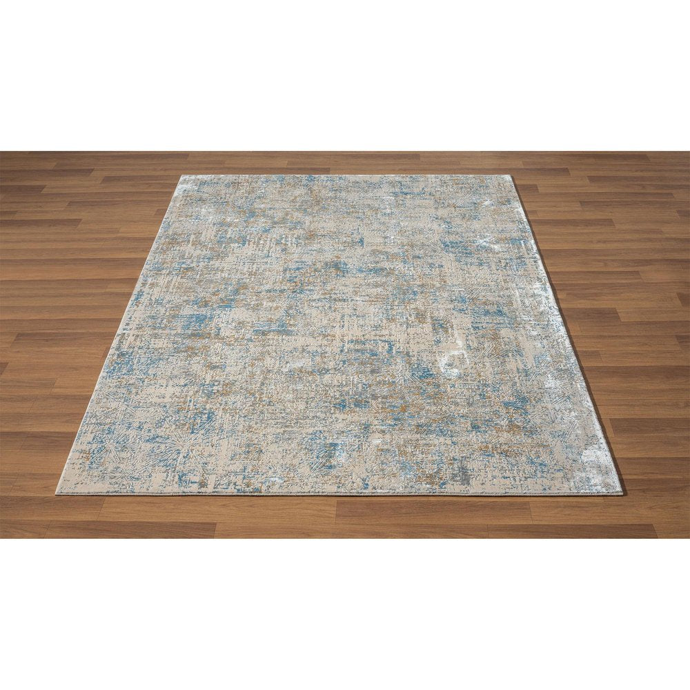 6' Blue And Ivory Abstract Runner Rug