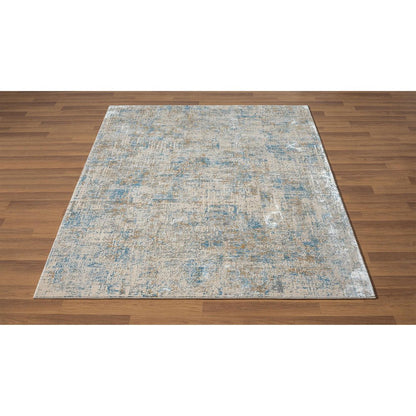 6' Blue And Ivory Abstract Runner Rug