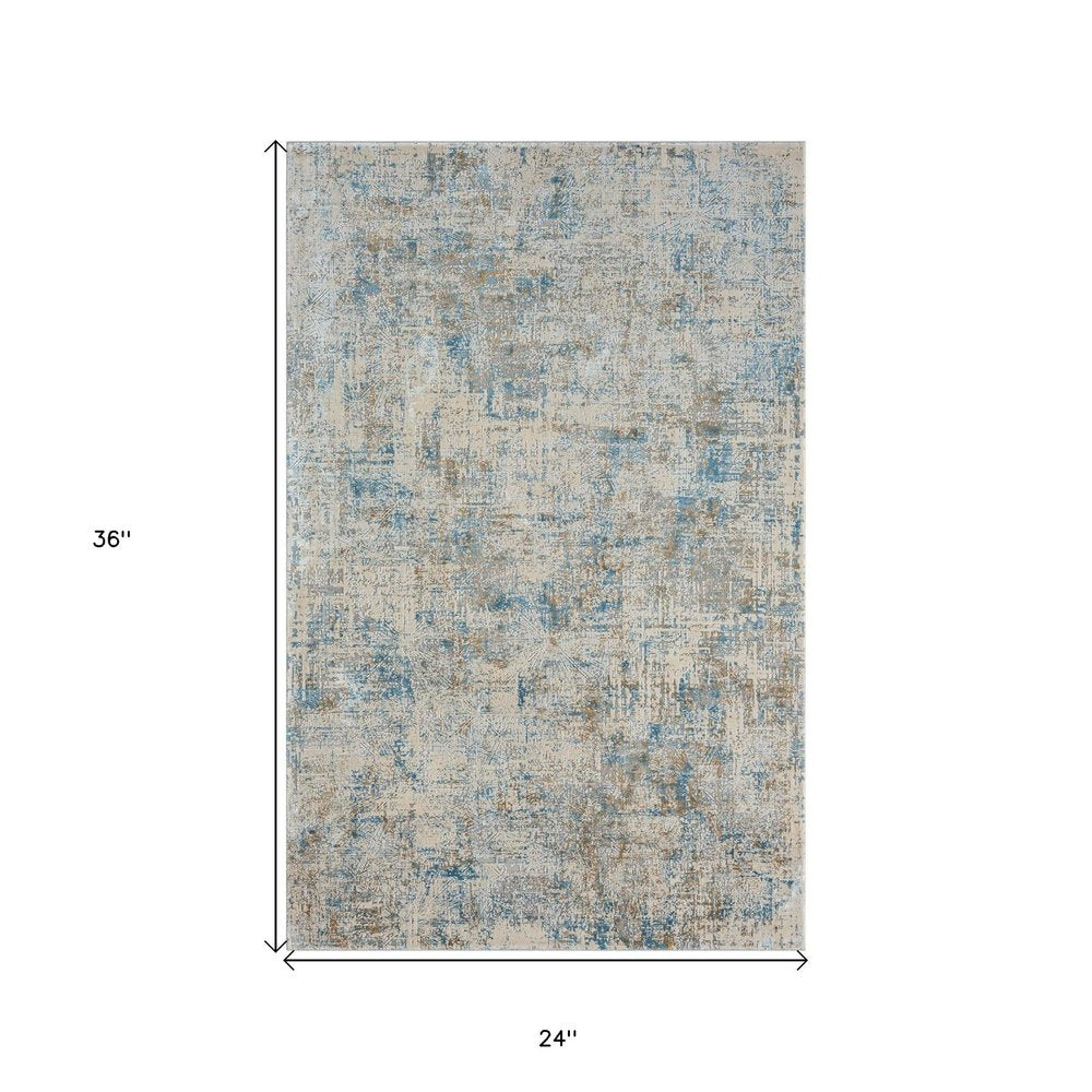 6' Blue And Ivory Abstract Runner Rug