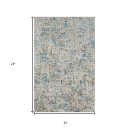 6' Blue And Ivory Abstract Runner Rug