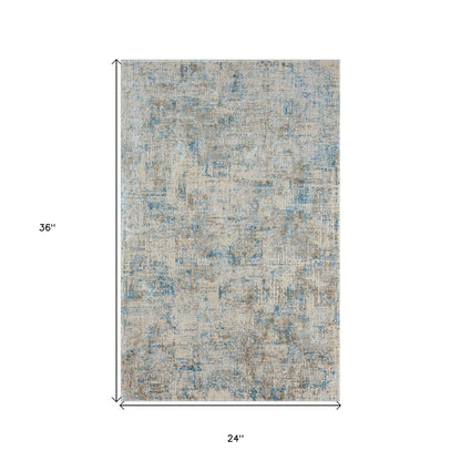 2' X 3' Blue and Ivory Abstract Area Rug