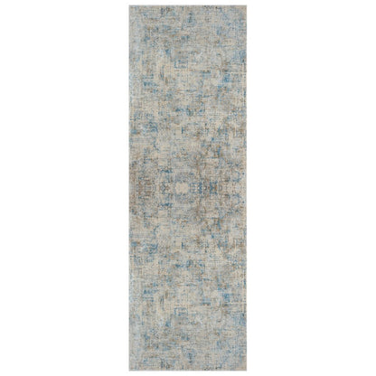 6' Blue And Ivory Abstract Runner Rug