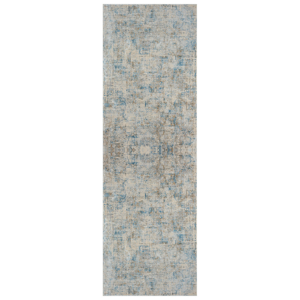 2' X 3' Blue and Ivory Abstract Area Rug