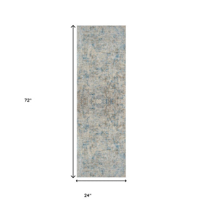 2' X 3' Blue and Ivory Abstract Area Rug