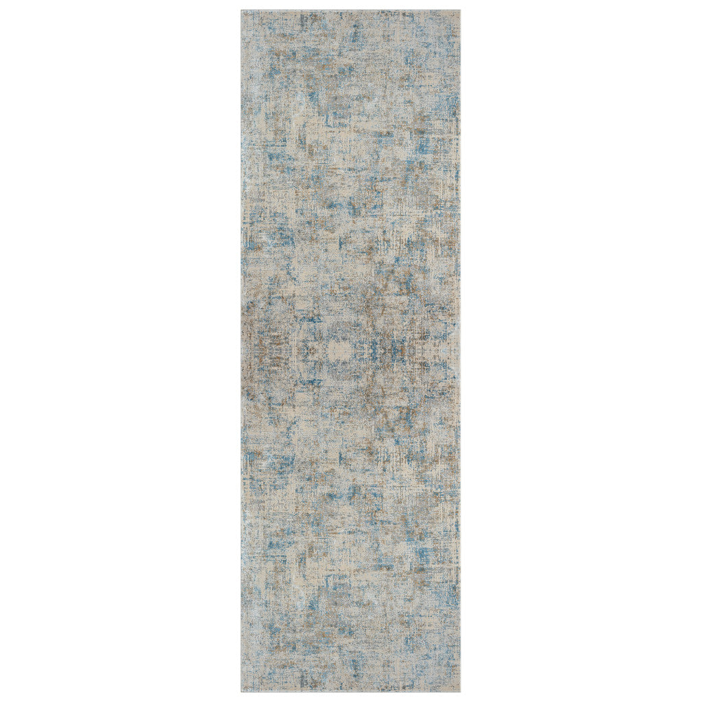 2' X 3' Blue and Ivory Abstract Area Rug