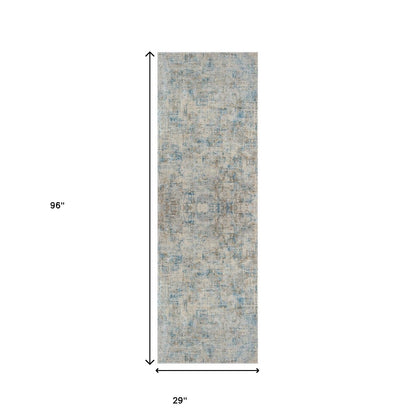 2' X 3' Blue and Ivory Abstract Area Rug