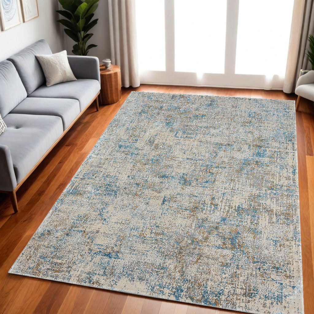 2' X 3' Blue and Ivory Abstract Area Rug