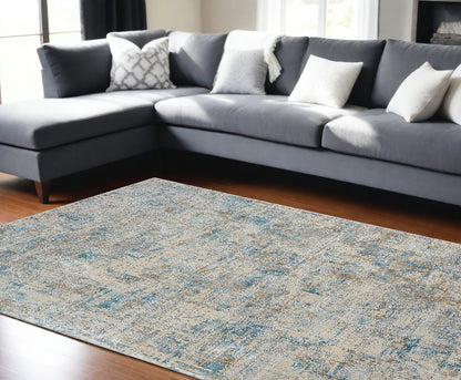 2' X 3' Blue and Ivory Abstract Area Rug