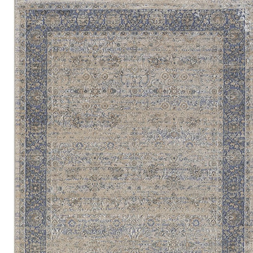 2' X 3' Blue and Beige Floral Area Rug
