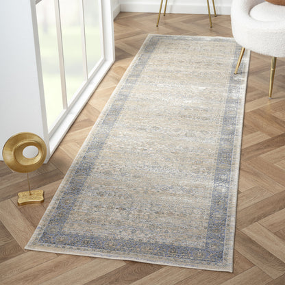 2' X 3' Blue and Beige Floral Area Rug