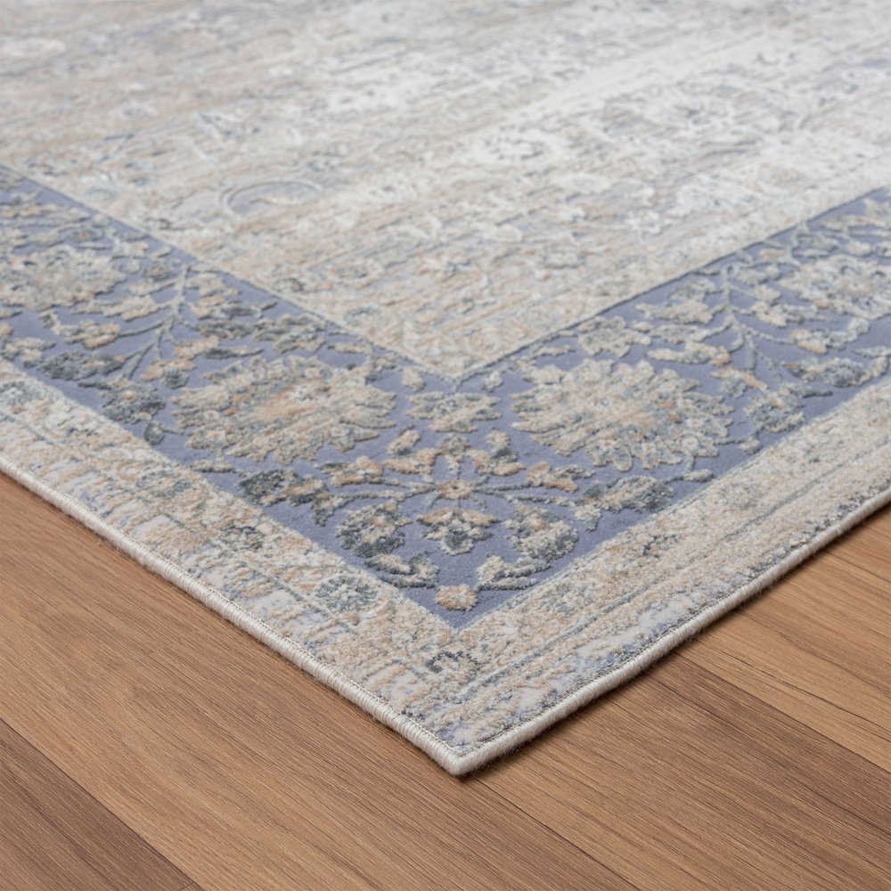 2' X 3' Blue and Beige Floral Area Rug
