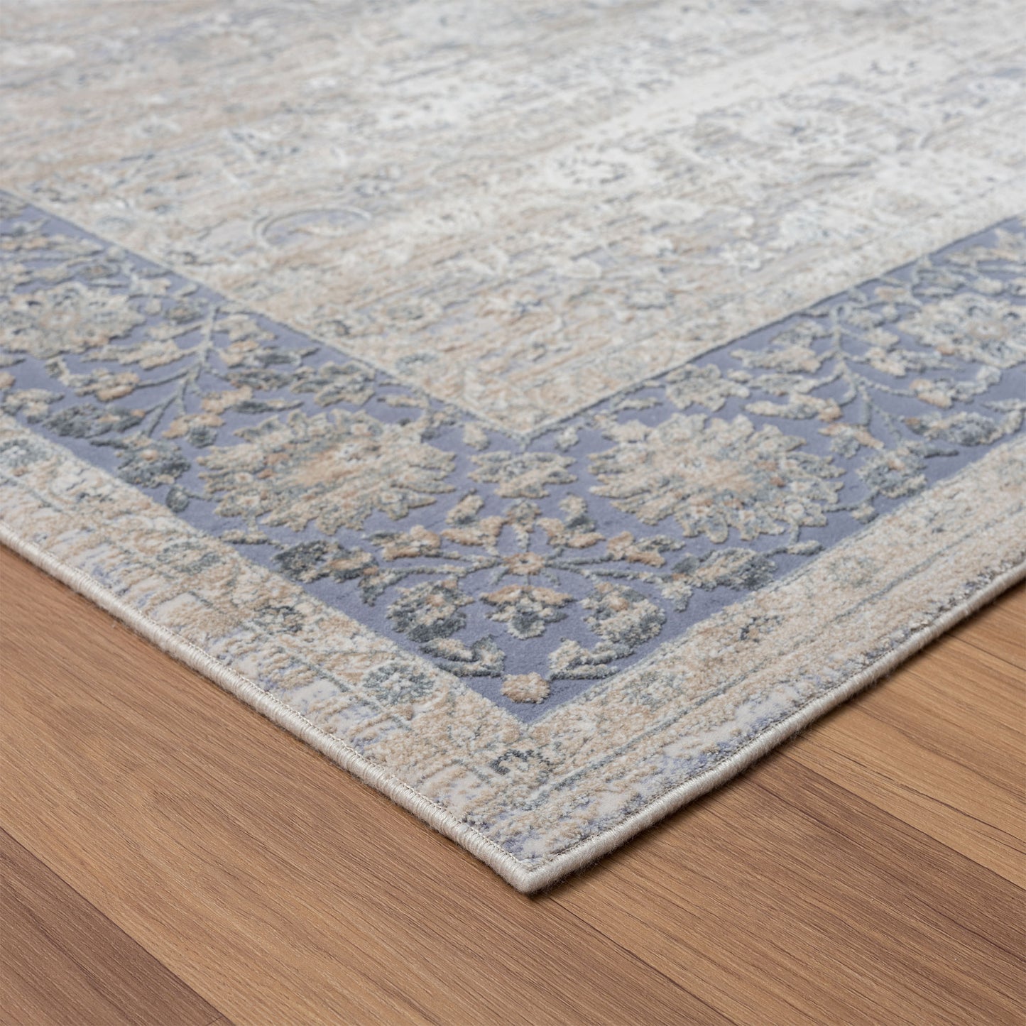 2' X 3' Blue and Beige Floral Area Rug