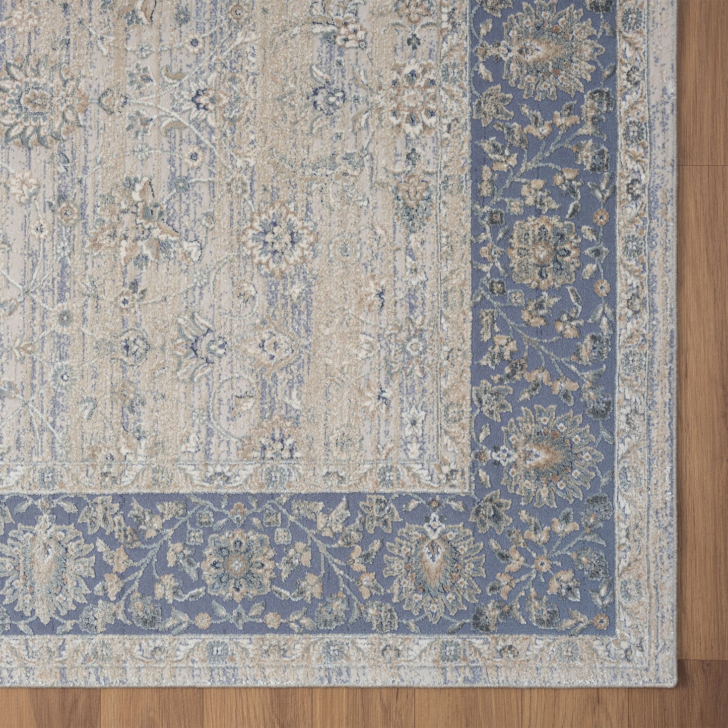 2' X 3' Blue and Beige Floral Area Rug