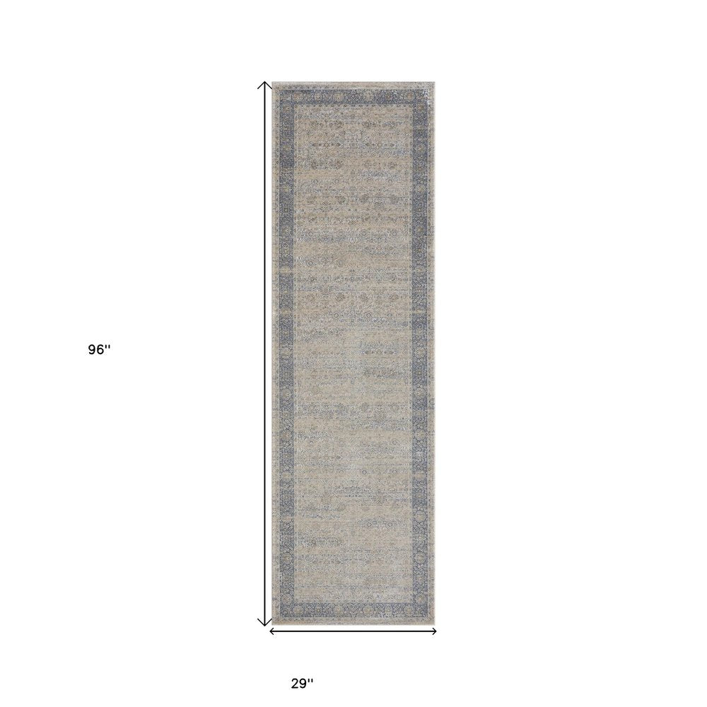 2' X 3' Blue and Beige Floral Area Rug