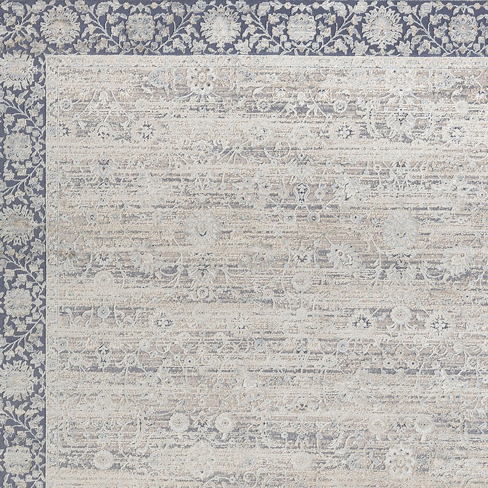 2' X 3' Blue and Beige Floral Area Rug