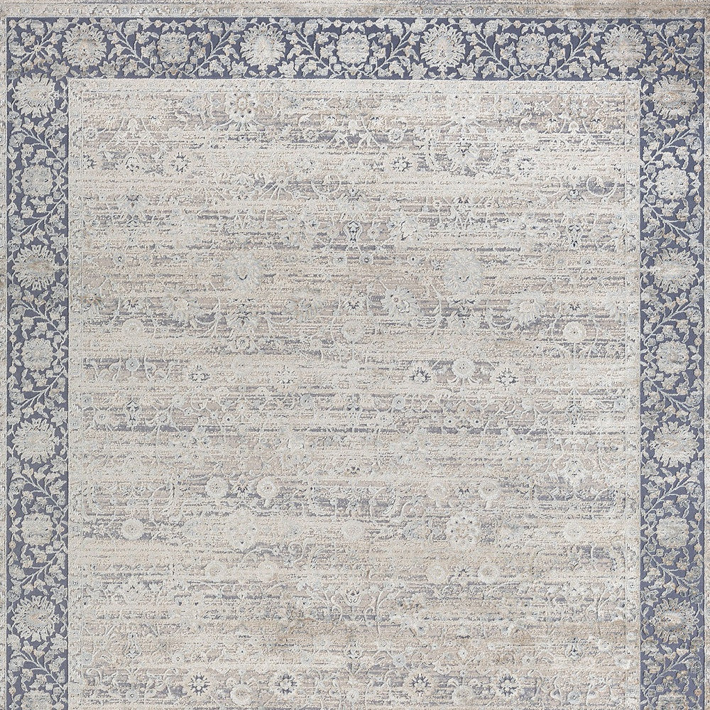 2' X 3' Blue and Beige Floral Area Rug
