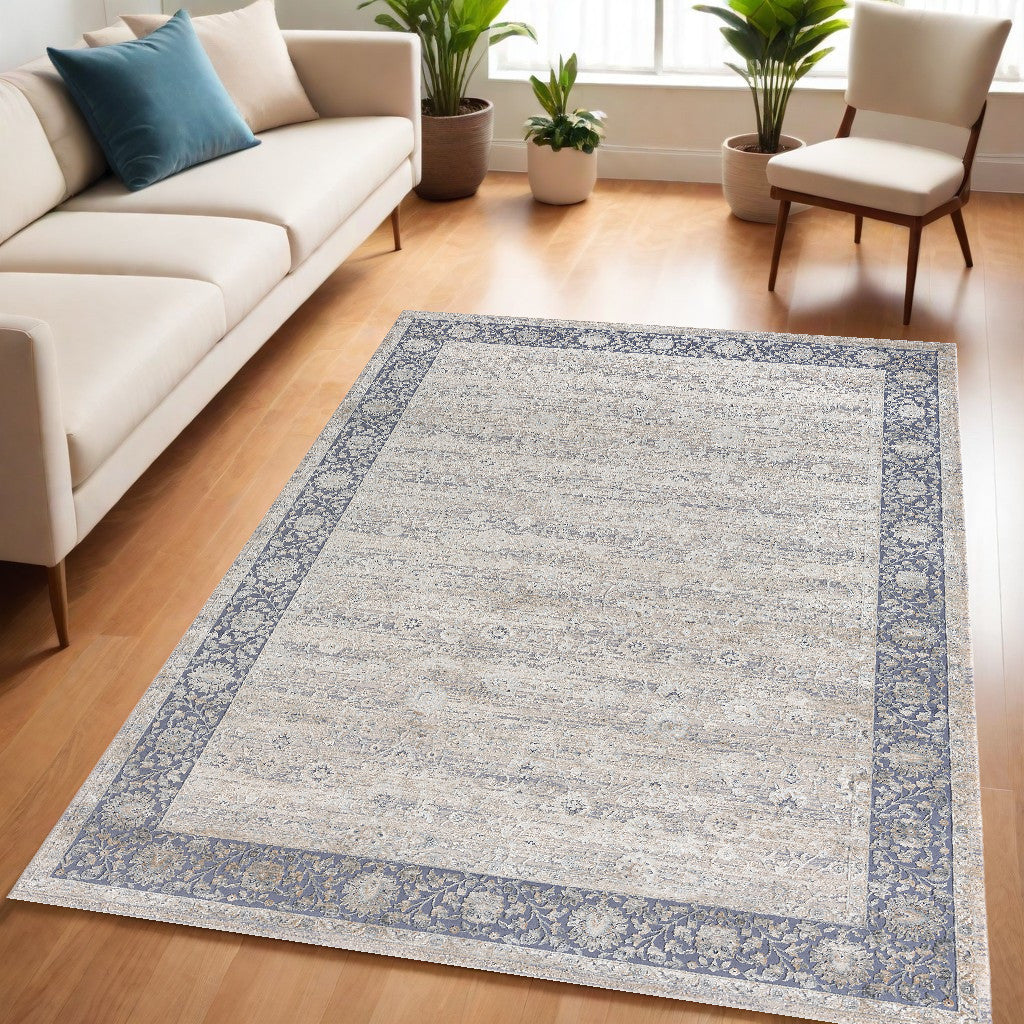 2' X 3' Blue and Beige Floral Area Rug