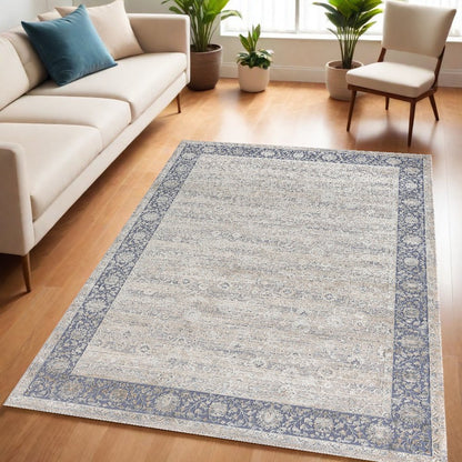2' X 3' Blue and Beige Floral Area Rug