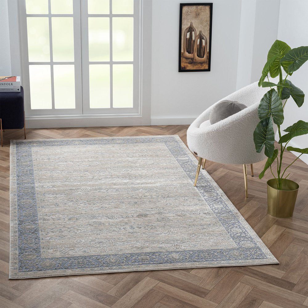 2' X 3' Blue and Beige Floral Area Rug