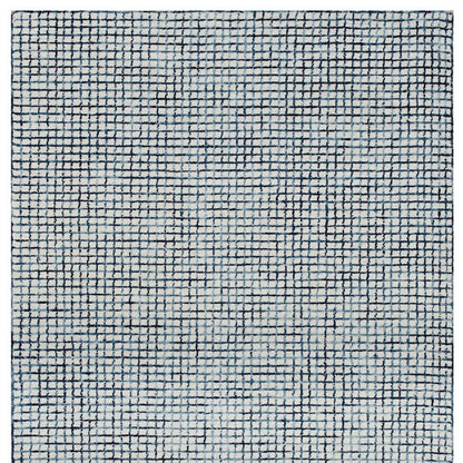 10' X 14' Blue and Ivory Wool Checkered Hand Hooked Area Rug