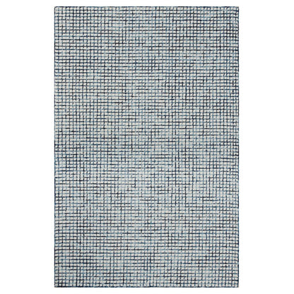 10' X 14' Blue and Ivory Wool Checkered Hand Hooked Area Rug