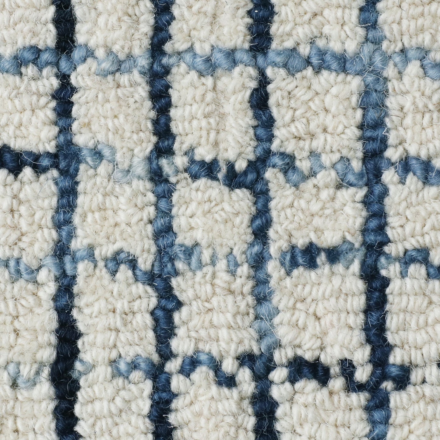 10' X 14' Blue and Ivory Wool Checkered Hand Hooked Area Rug