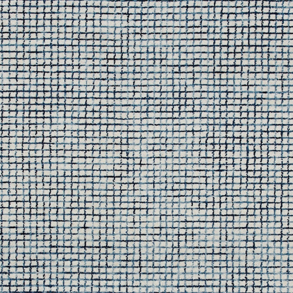 10' X 14' Blue and Ivory Wool Checkered Hand Hooked Area Rug