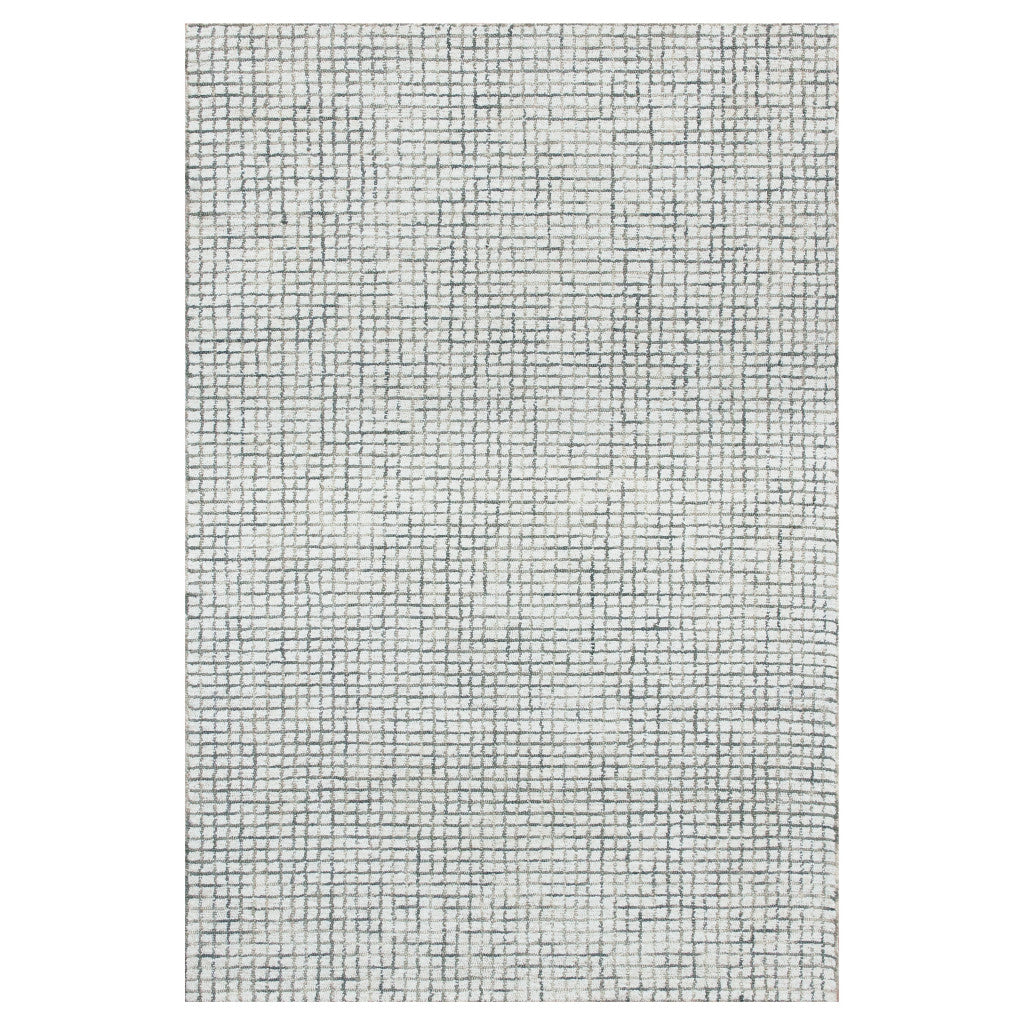 10' X 14' Blue and Ivory Wool Checkered Hand Hooked Area Rug