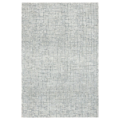 10' X 14' Blue and Ivory Wool Checkered Hand Hooked Area Rug