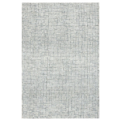 10' X 14' Blue and Ivory Wool Checkered Hand Hooked Area Rug