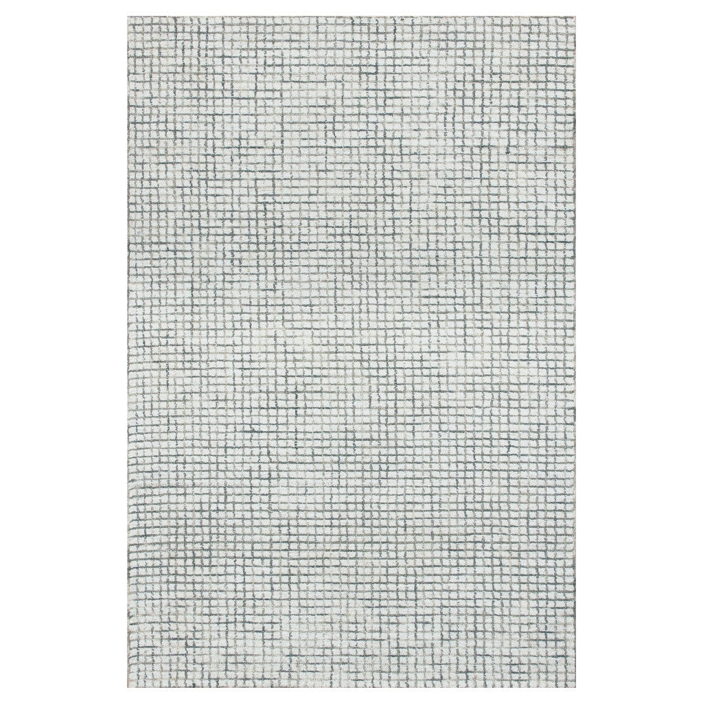 10' X 14' Blue and Ivory Wool Checkered Hand Hooked Area Rug