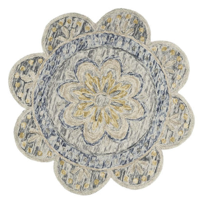 6' Beige Round Wool Floral Hand Tufted Area Rug