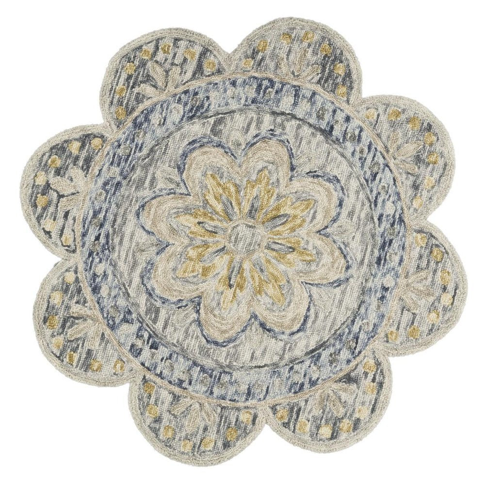6' Beige Round Wool Floral Hand Tufted Area Rug