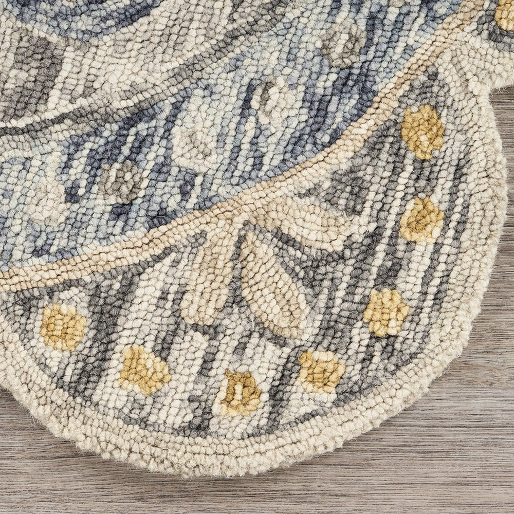 6' Beige Round Wool Floral Hand Tufted Area Rug